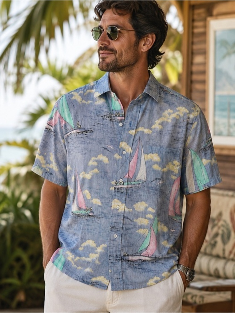 Reyn spooner pastel sailboat button down shirt